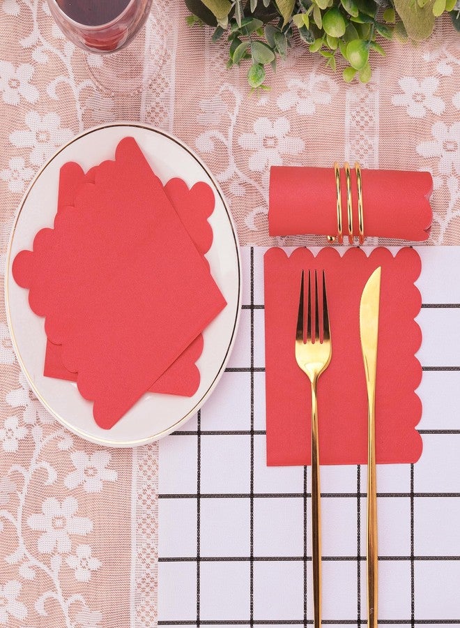 Ohkishly 60 Pcs Red Napkins Disposable, Scalloped Christmas Napkins Red Cocktail Napkin Dessert Beverage Napkin for Christmas Wedding Birthday Party Baby Shower,5 x 5 Inch - Image 2
